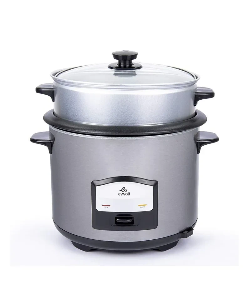 جهاز طهي الارز 2 في 1 مع جهاز بخار من ايفولي سعة 6.5 لتر حتى 12 كوب من الرافعة غير لاصقة 750 واط فضي EVKA-RC6501S