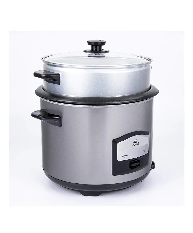 Hover image for جهاز طهي الارز 2 في 1 مع جهاز بخار من ايفولي سعة 6.5 لتر حتى 12 كوب من الرافعة غير لاصقة 750 واط فضي EVKA-RC6501S