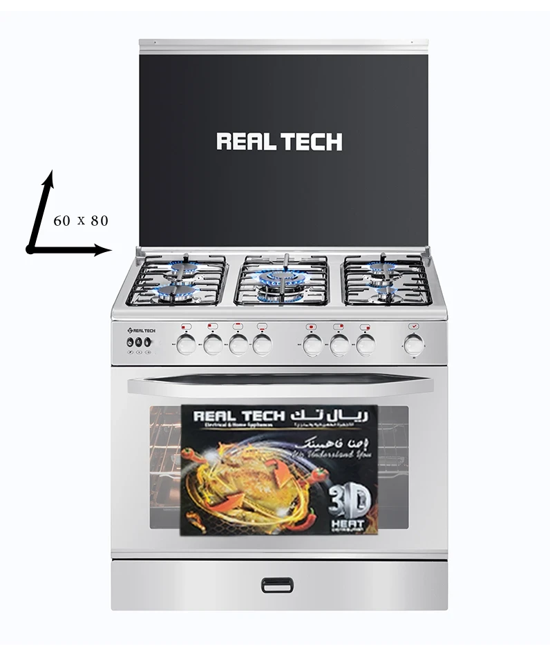 Hover image for فرن غاز ريال تك  60×80 استيل 100% مواصفات كاملة – موديل 908