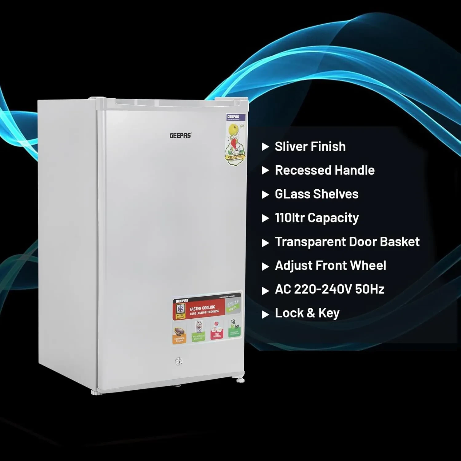 ثلاجة جيباس وقافي باب مكتبي ثلج سعة 110 لتر  موديل:GRF119SPE - صورة المنتج 6