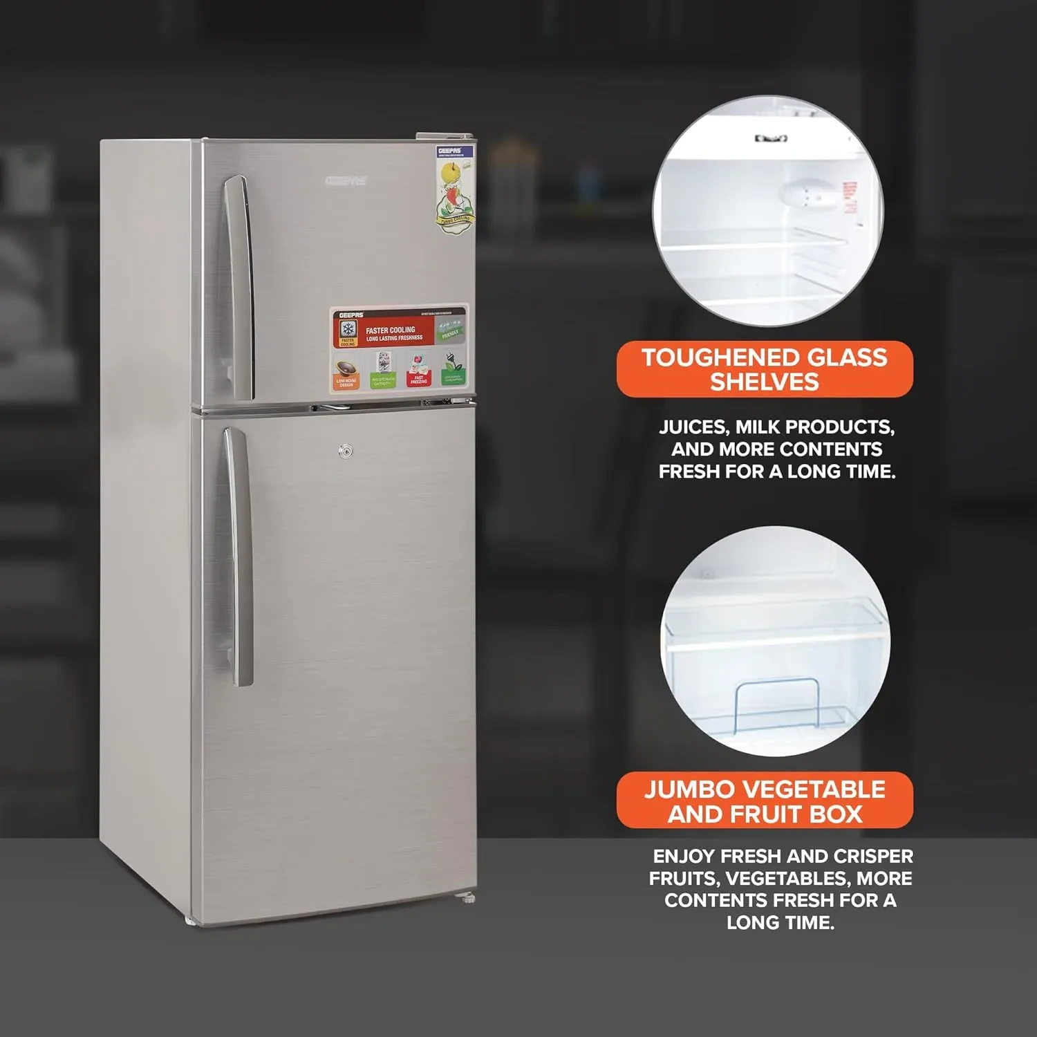 ثلاجة جيباس وقافي بابين ثلج سعة 200 لتر موديل GRF2209SXE - صورة المنتج 9