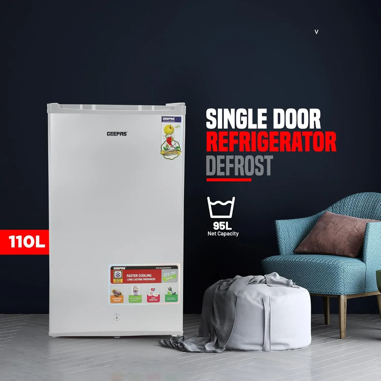 ثلاجة جيباس وقافي باب مكتبي ثلج سعة 110 لتر  موديل:GRF119SPE - صورة المنتج 3