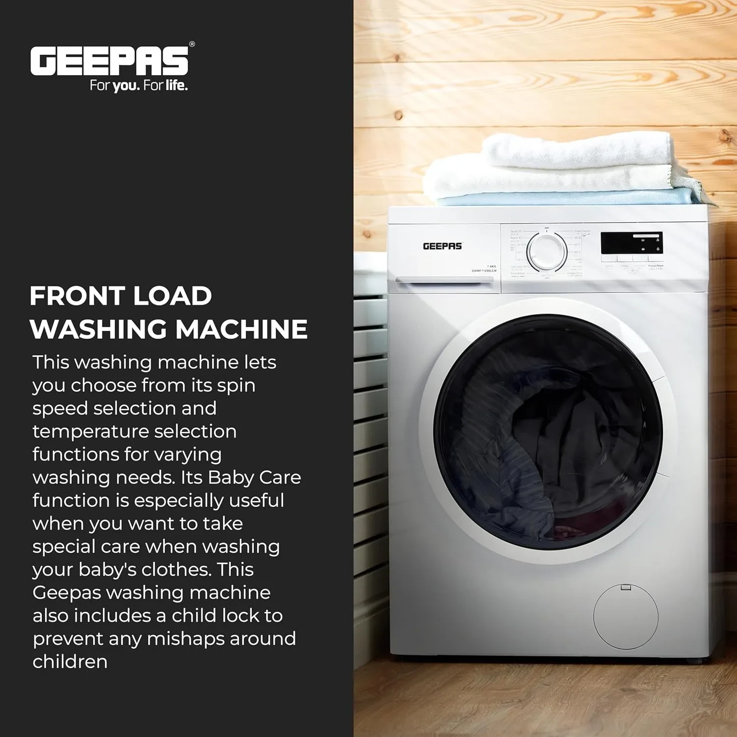 غسالة جيباس اوتماتيك تحميل امامي 7 كيلو موديل GWMF71200LCJ - صورة المنتج 8