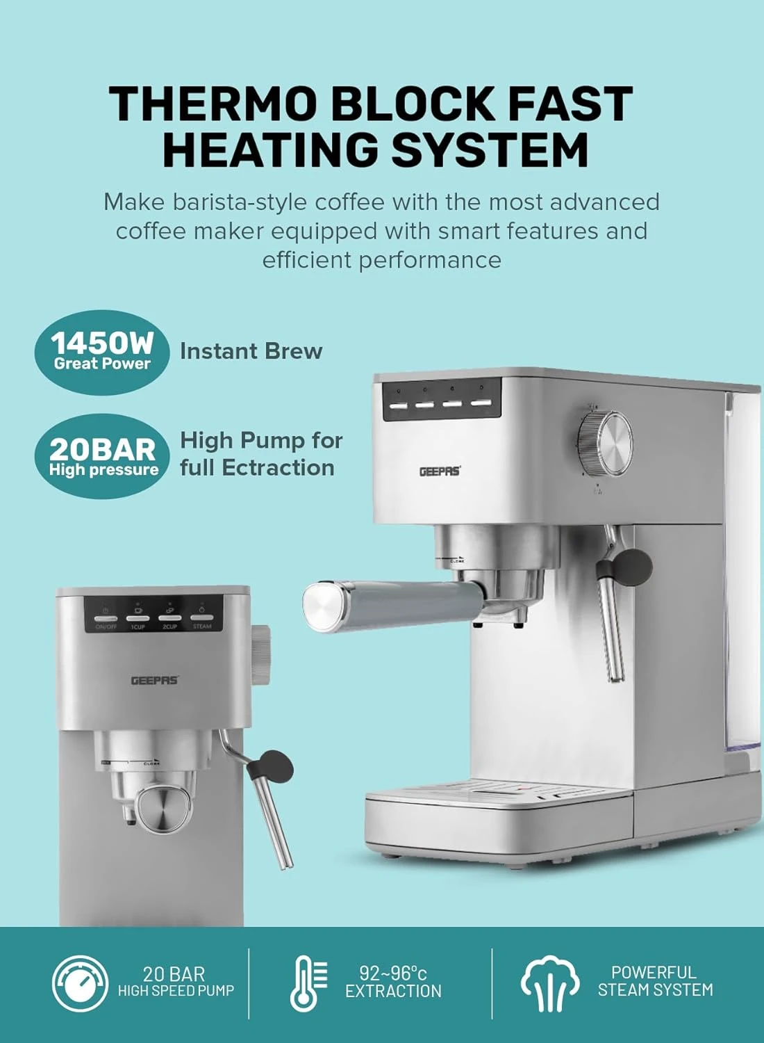 ماكينة تحضير القهوة جيباس موديل GCM1415SS - صورة المنتج 3